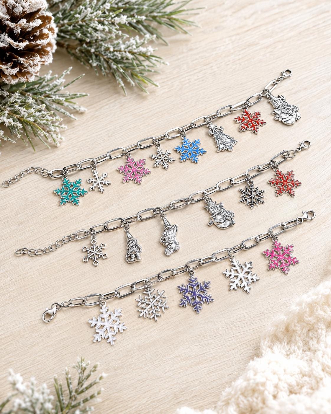 Colorful Snowflake Charm Bracelets