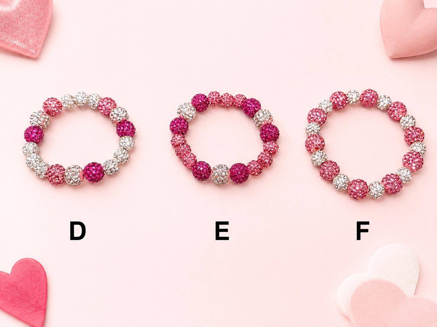 Rhinestone Heart- Pink & White Beaded Bracelets