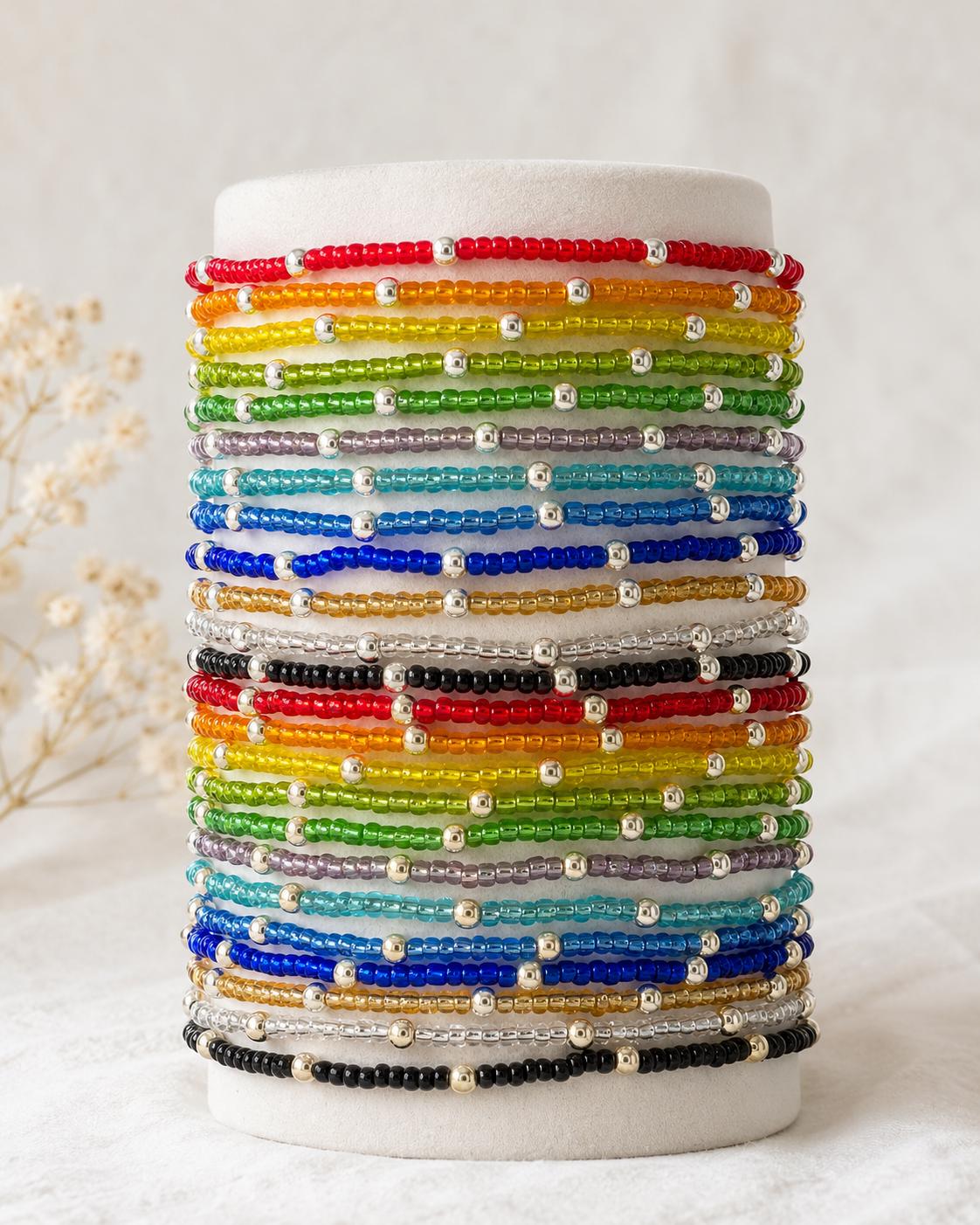 Dainty Glass Seed Bead Bracelet- 14k Gold