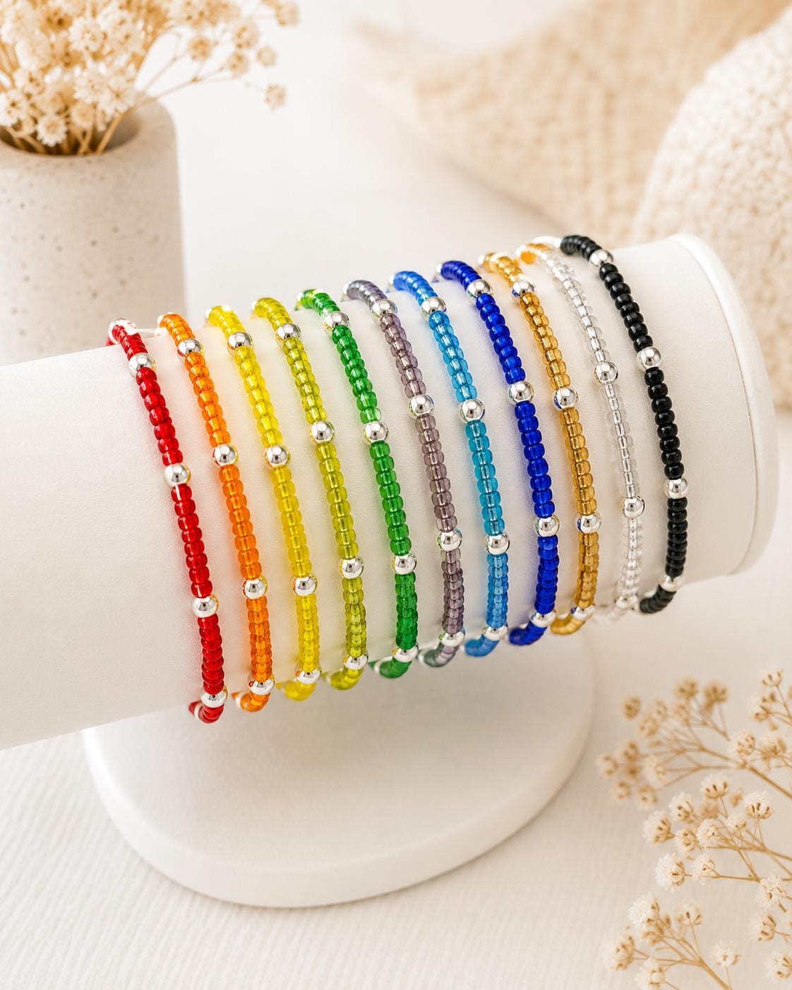 Dainty Glass Seed Bead Bracelet- 14k Gold