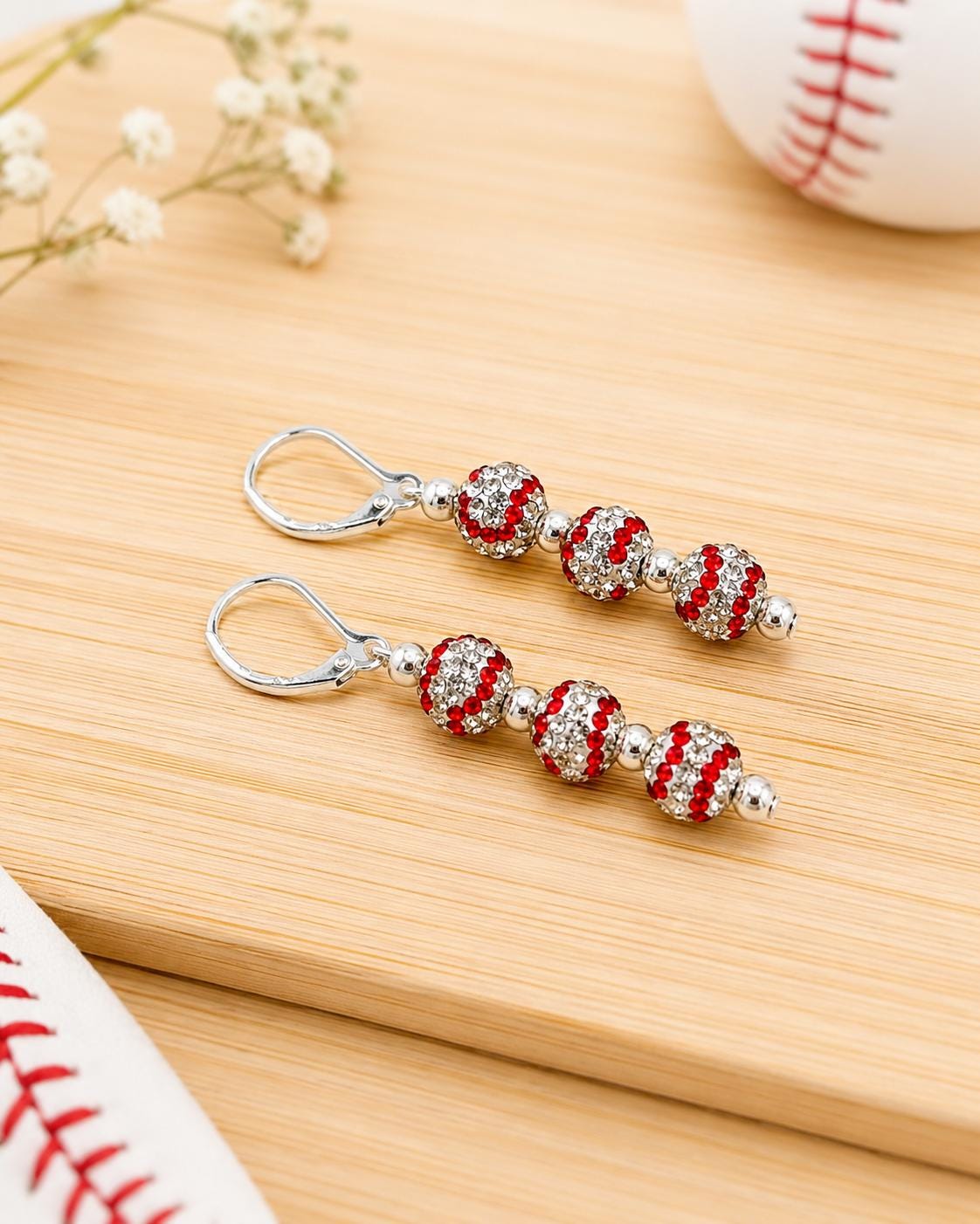 Rhinestone Baseball Earrings