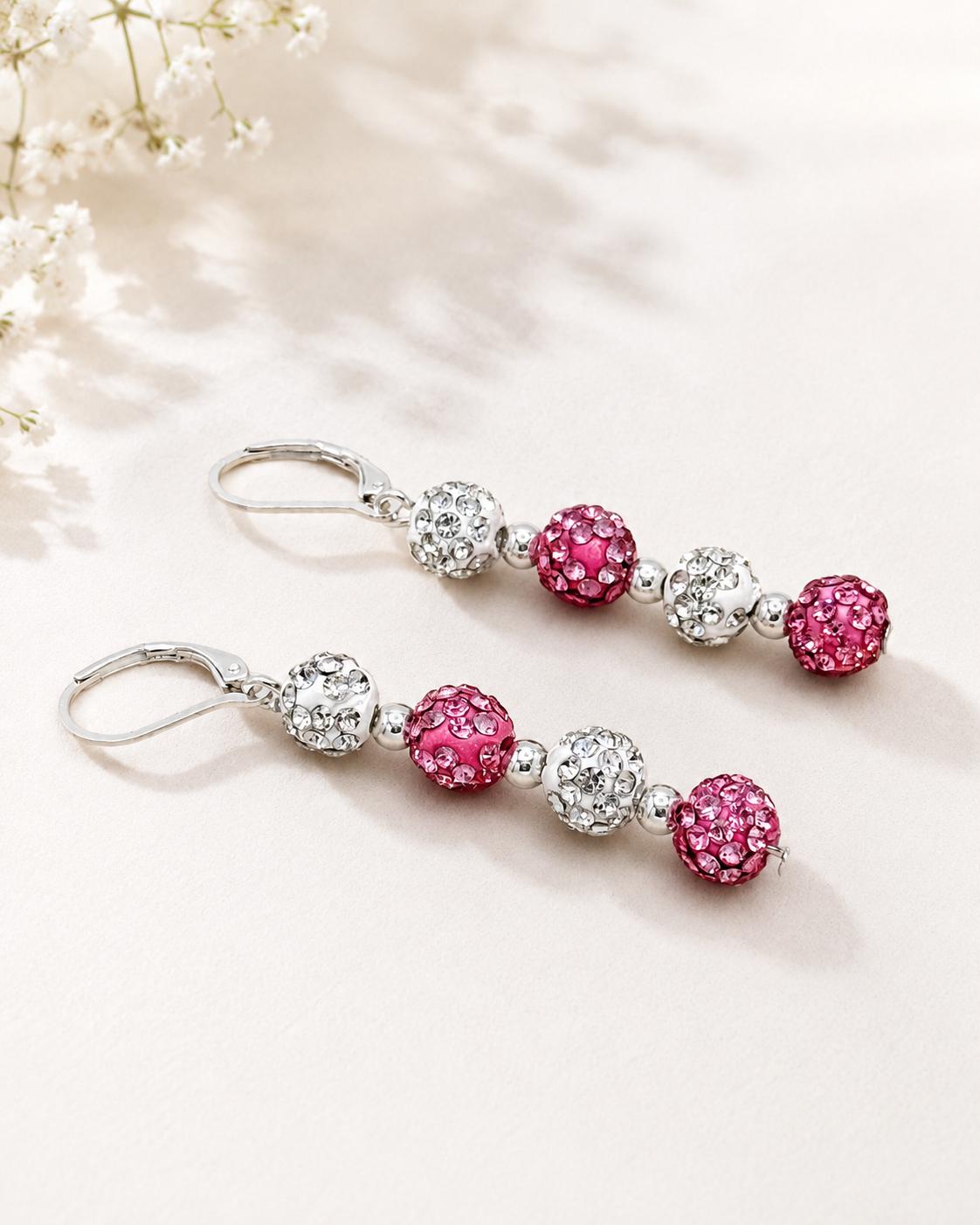 Pink and White Rhinestone Earrings