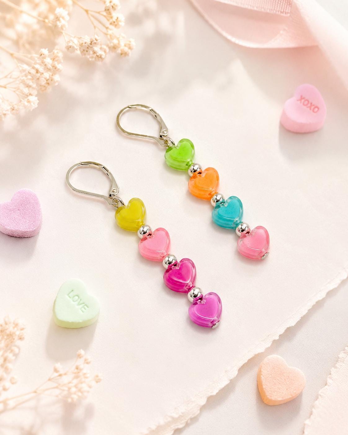 Pastel Candy Heart Earrings