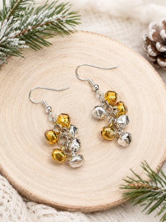 Festive Flair: Gold & Silver Jingle Bell Earrings