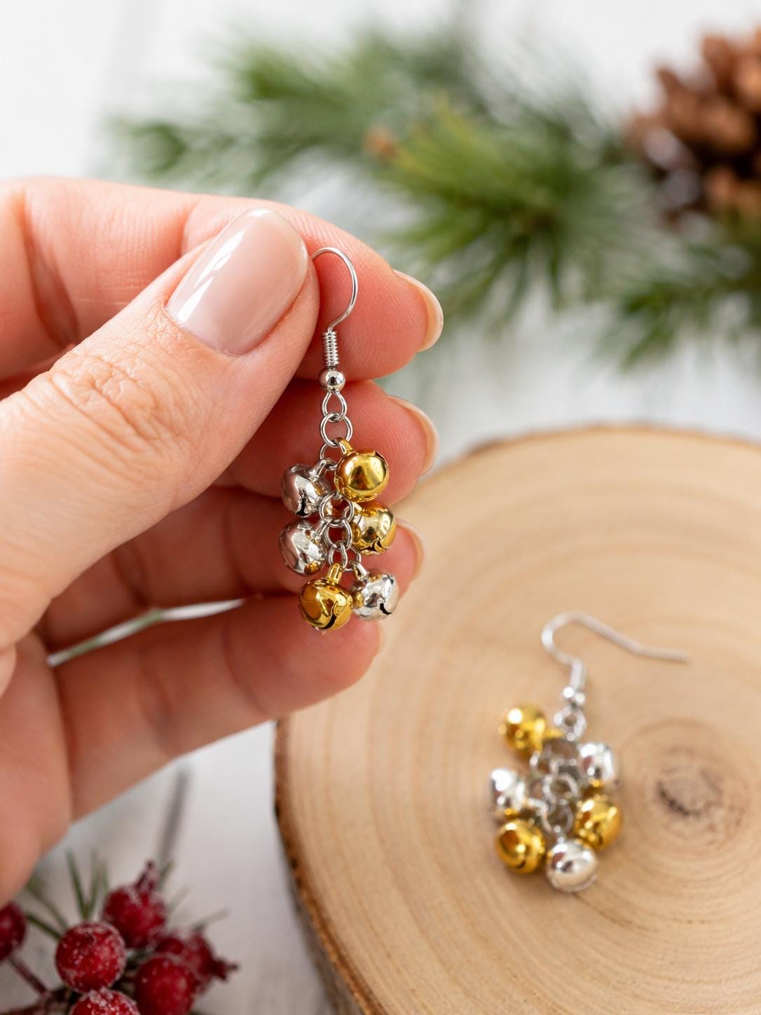 Gold Silver Jingle Bell Dangle Earrings