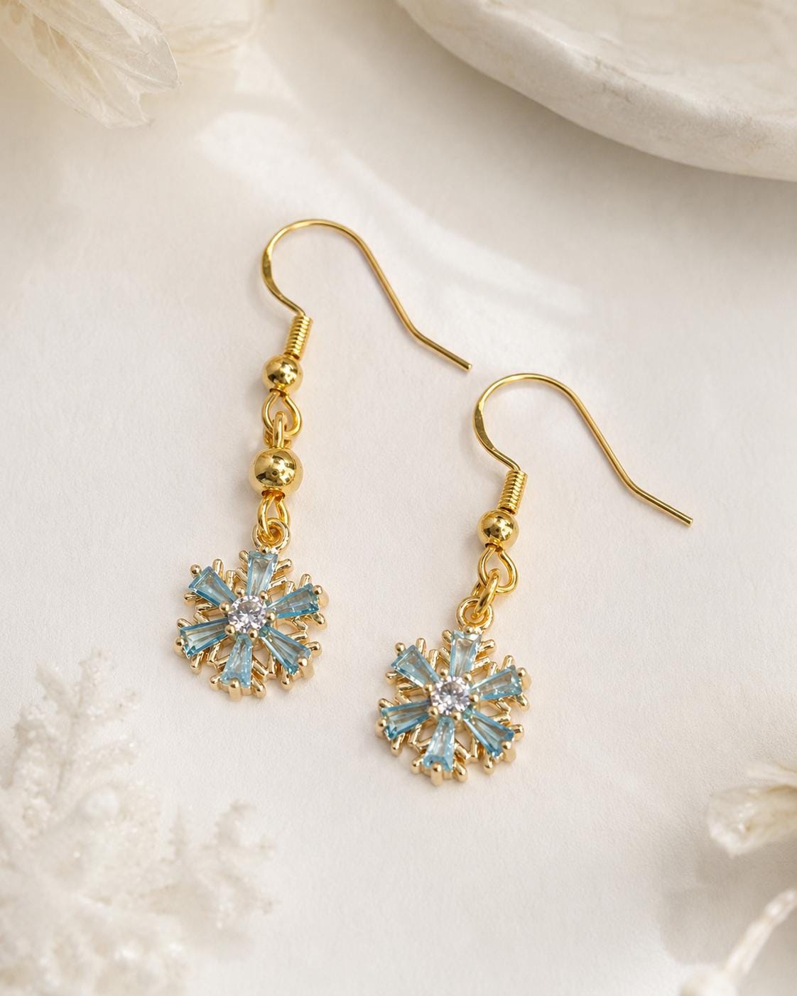Blue Snowflake Dangle Earrings