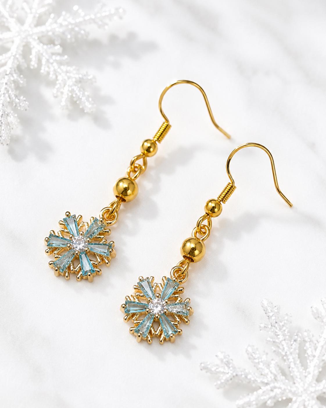 Blue Snowflake Dangle Earrings