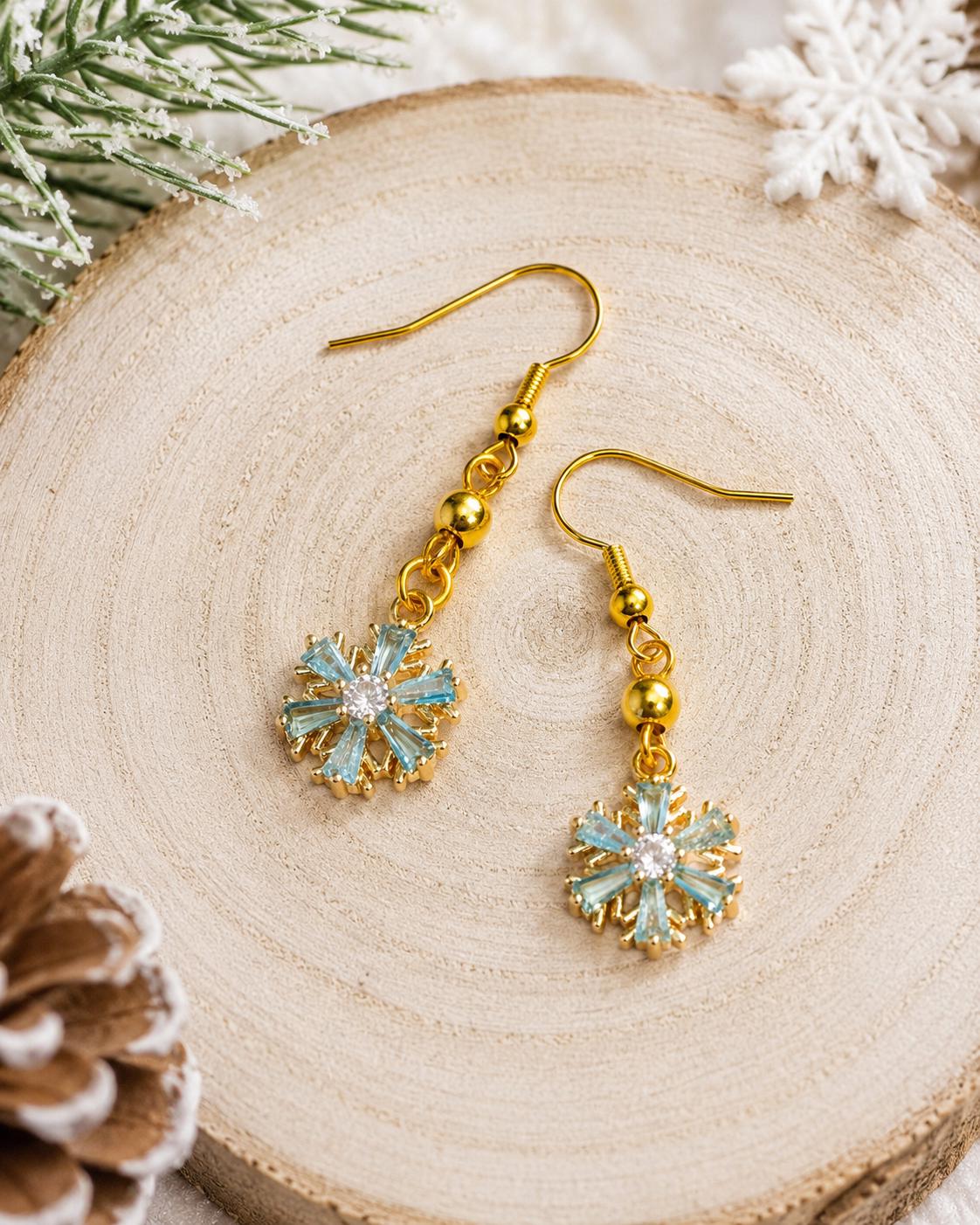 Blue Snowflake Dangle Earrings