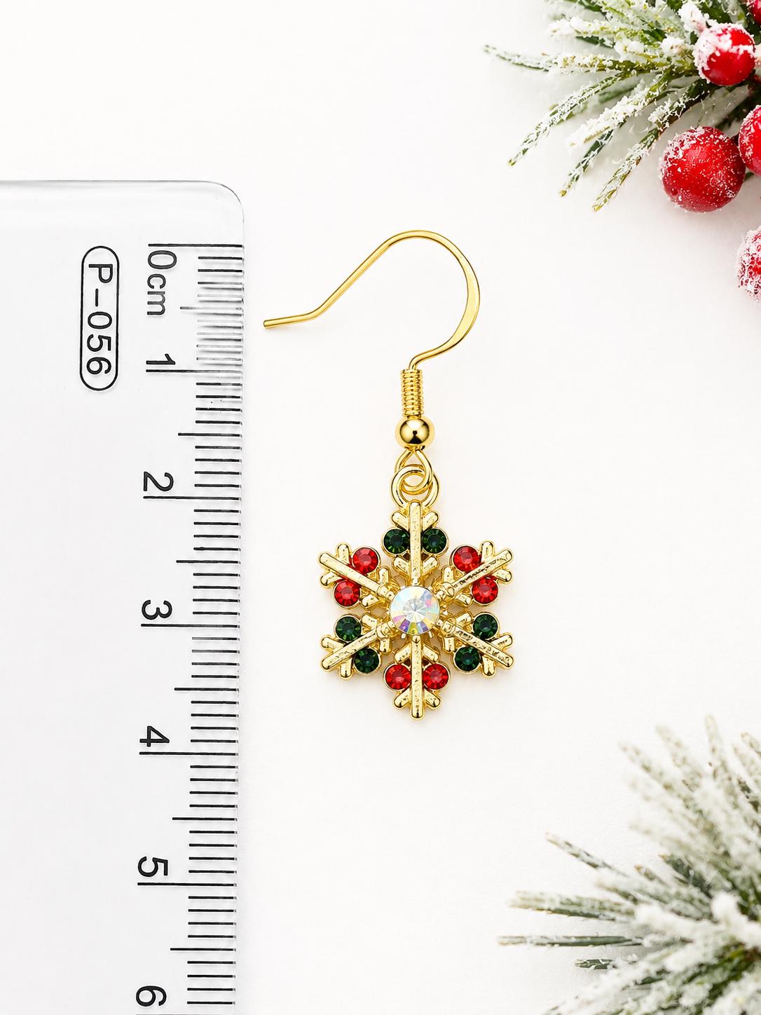 Red Green Snowflake Dangle Earrings