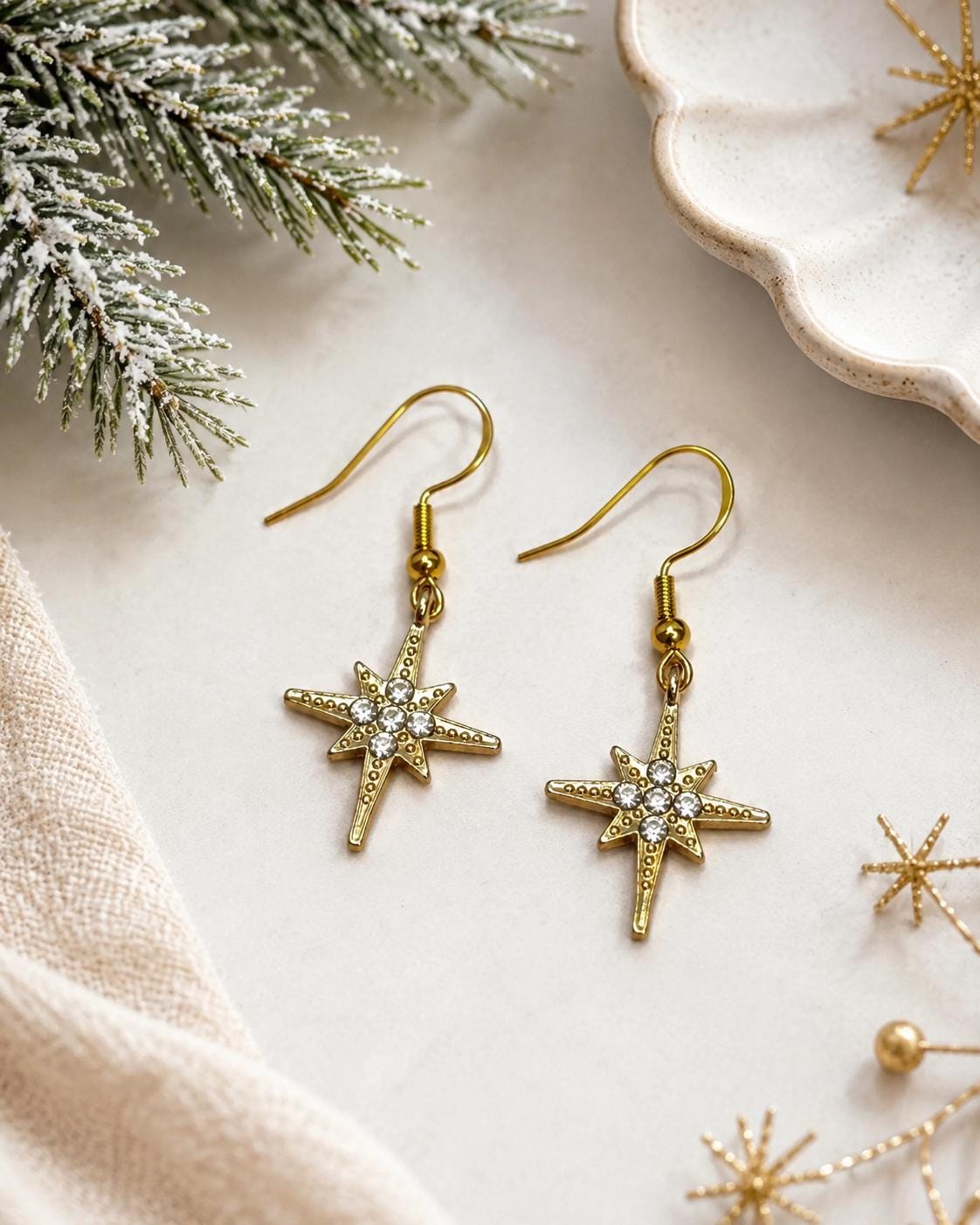 Gold North Star Dangle Earrings
