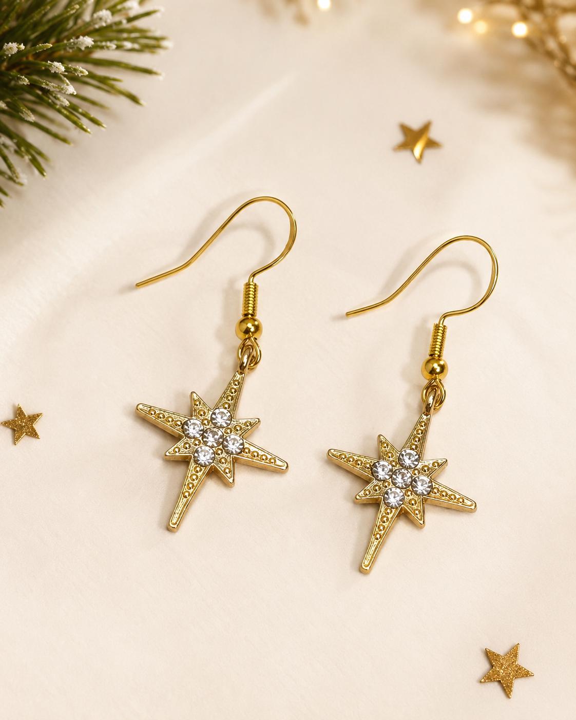 Gold North Star Dangle Earrings