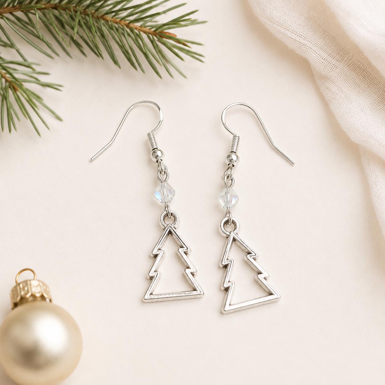 Christmas Tree Dangle Earrings- Sterling Silver