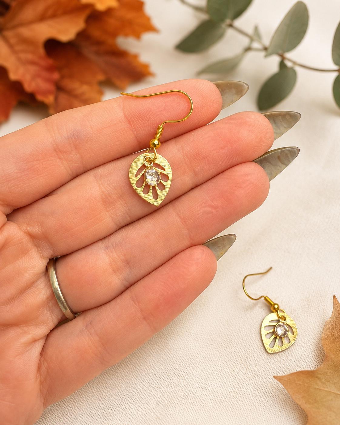 Gold Leaf Crystal Dangle Earrings