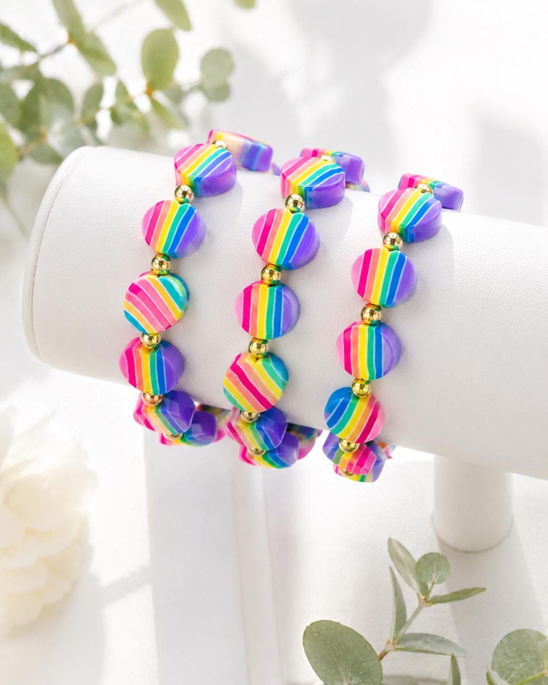 Rainbow Heart Clay Beaded Bracelet