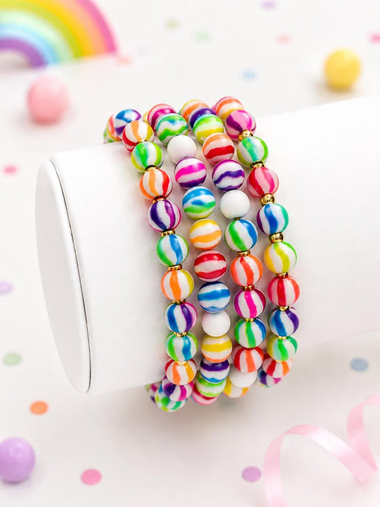 Rainbow Stripe Clay Bracelets in Vibrant Colors! - Stretchy, No Clasp Design