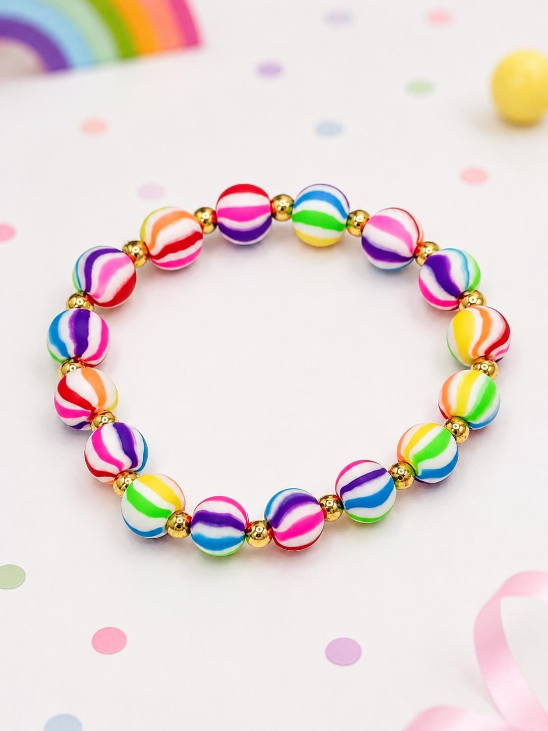 Rainbow Stripe Clay Bracelet