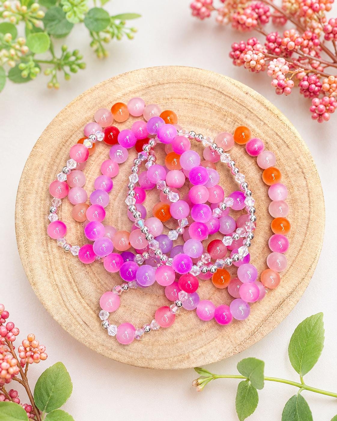 Berry Punch Glass Bead Bracelet Stack