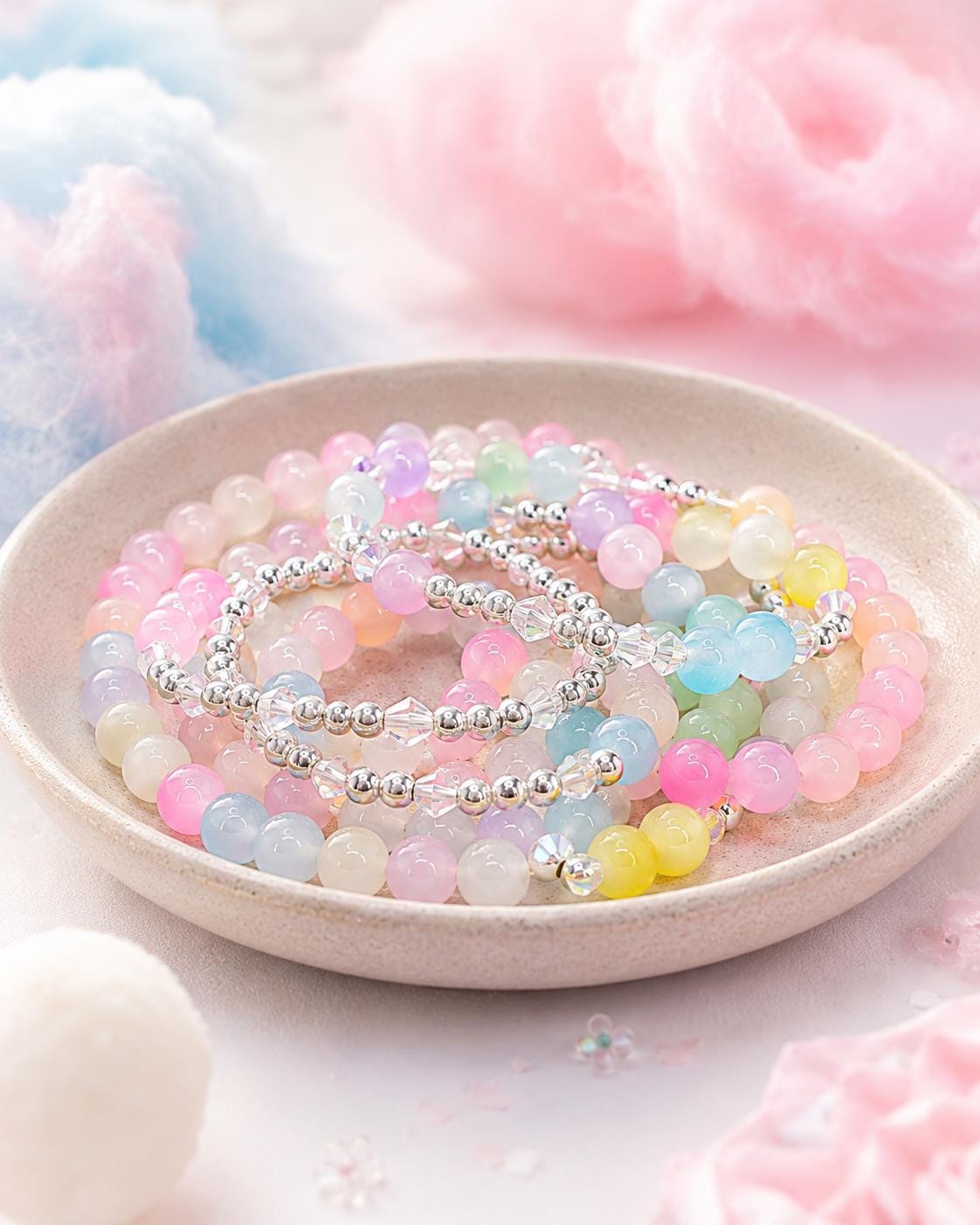 Cotton Candy Glass Bead Bracelet Stack
