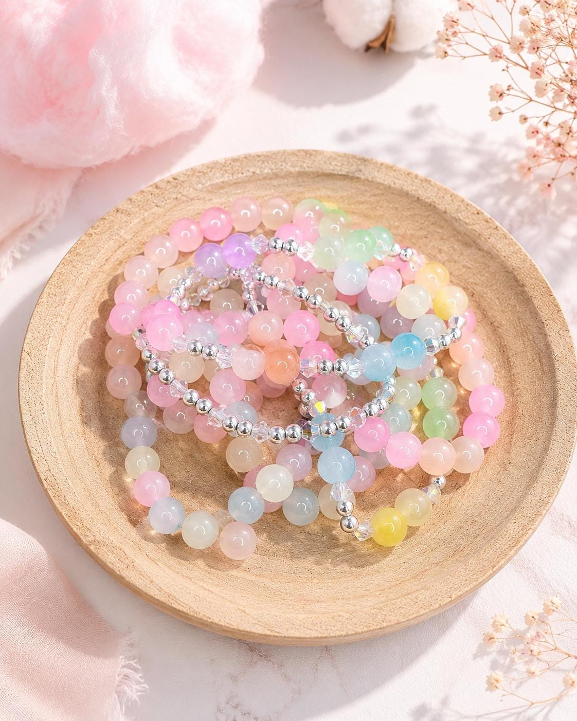 Cotton Candy Glass Bead Bracelet Stack