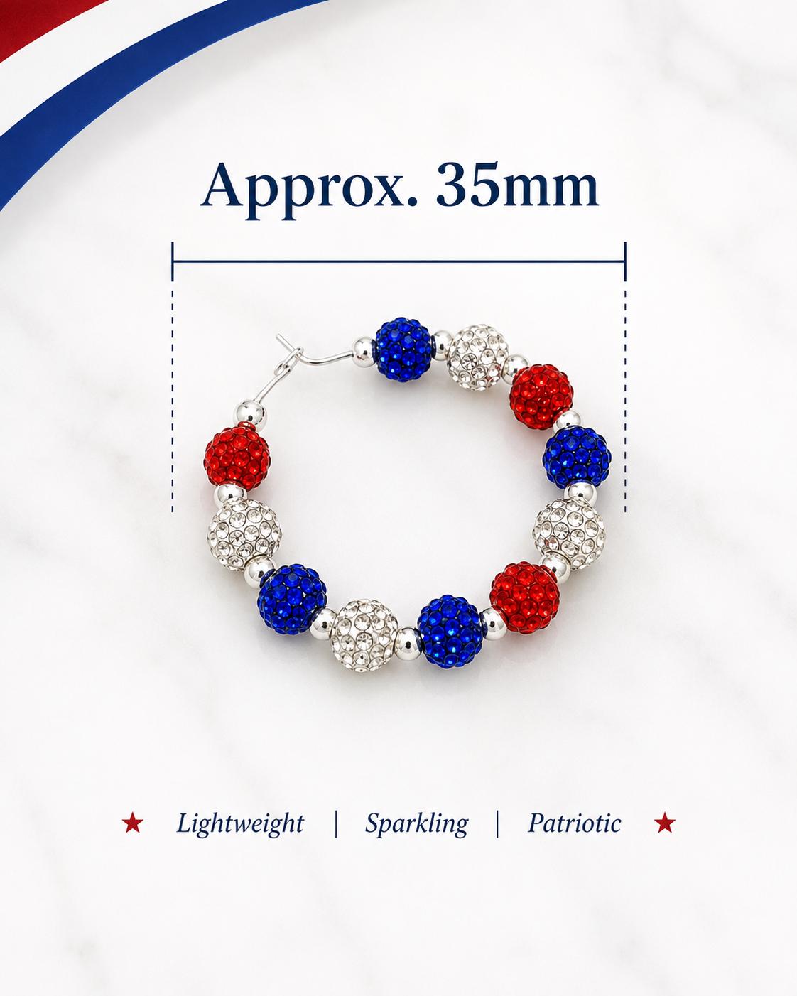 Red White Blue Rhinestone Hoop Earrings
