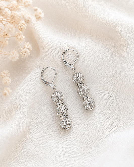 White Rhinestone Drop Earrings, Silver Crystal Spacer Dangle Earrings, 1.5 Inch Hypoallergenic Silver Jewelry Gift