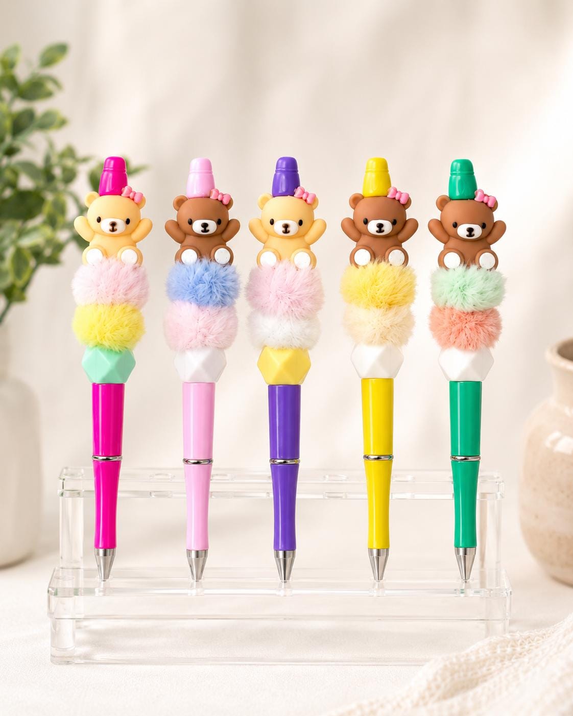 Fuzzy Bear Beaded Pens