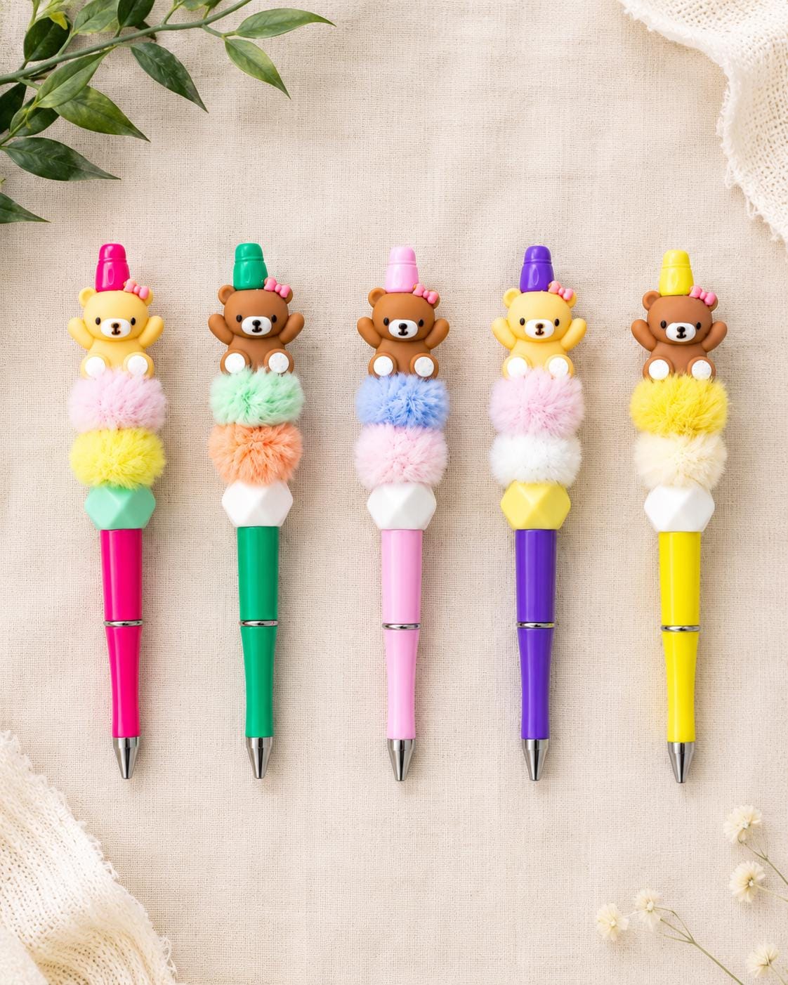Fuzzy Bear Beaded Pens