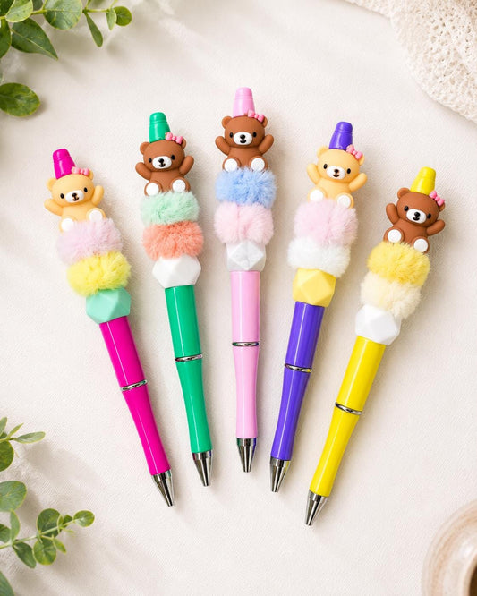 Fuzzy Bear Beaded Pens