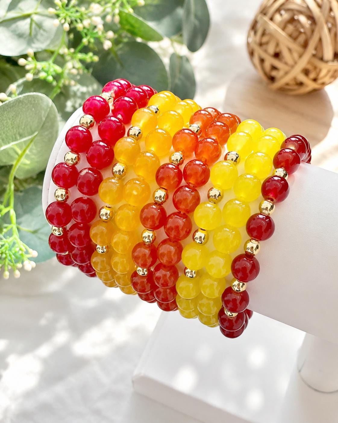 Autumn Glass Beaded Bracelet: 14k Gold Accents