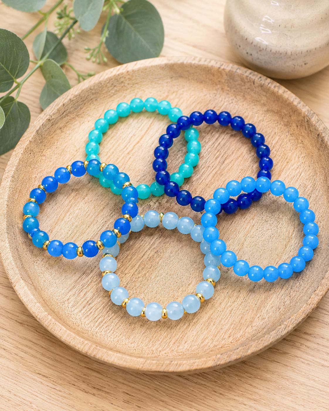 Blue Glass Beaded Bracelet: 14k Gold Accents