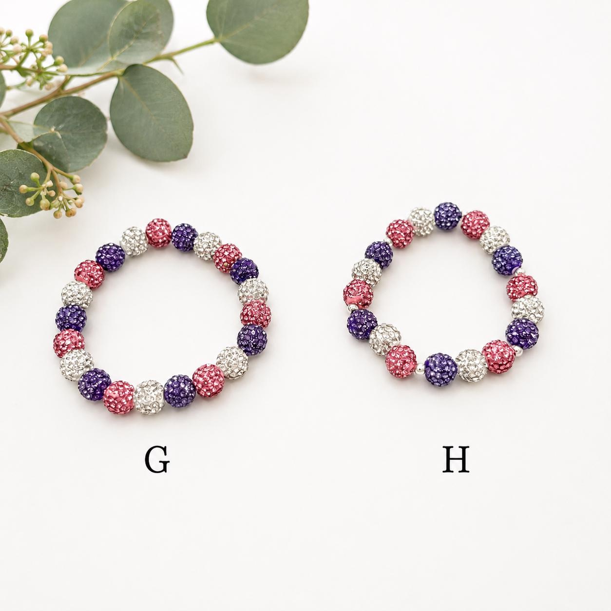 Spring Rhinestone Beaded Bracelets- Pink Purple White