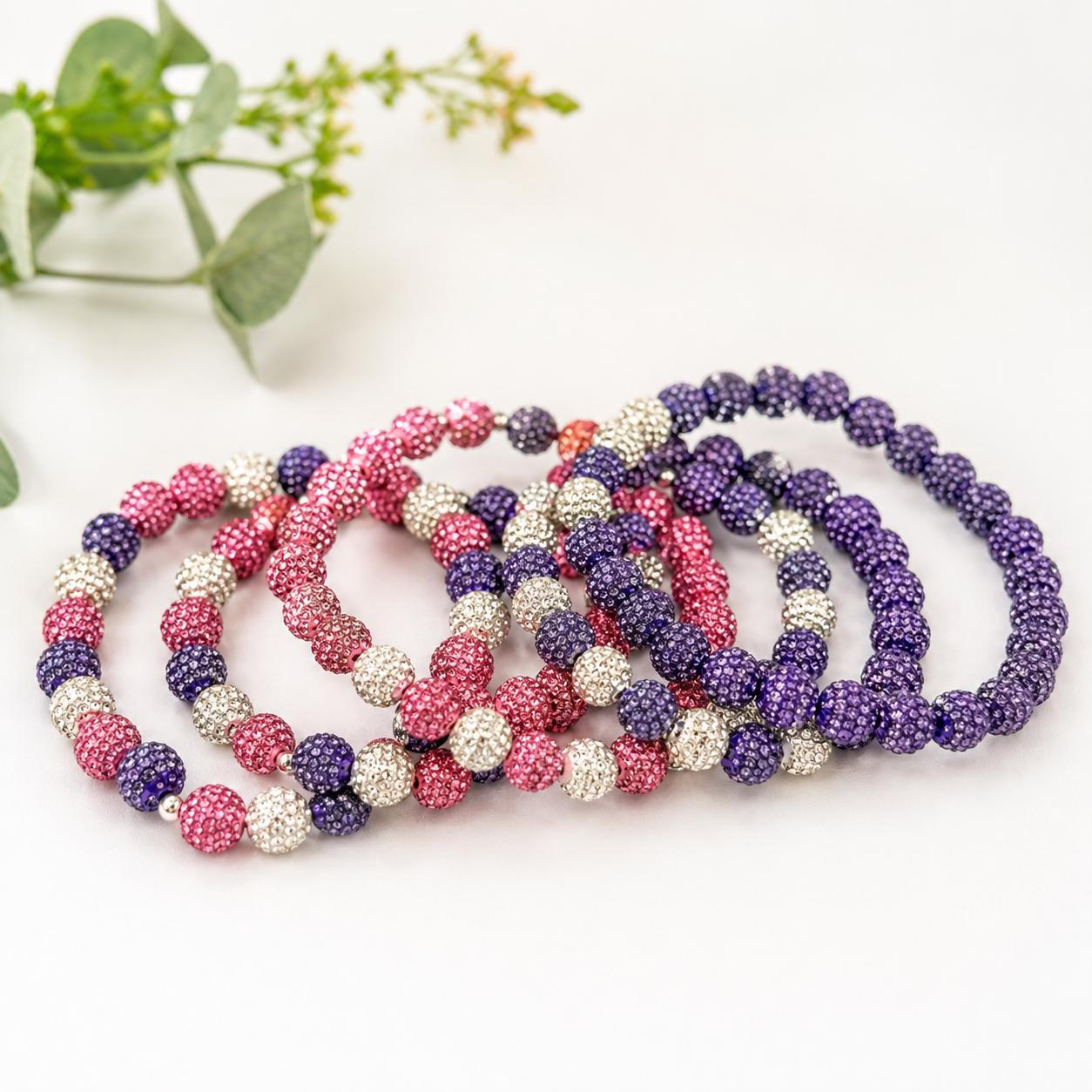 Spring Rhinestone Beaded Bracelets- Pink Purple White