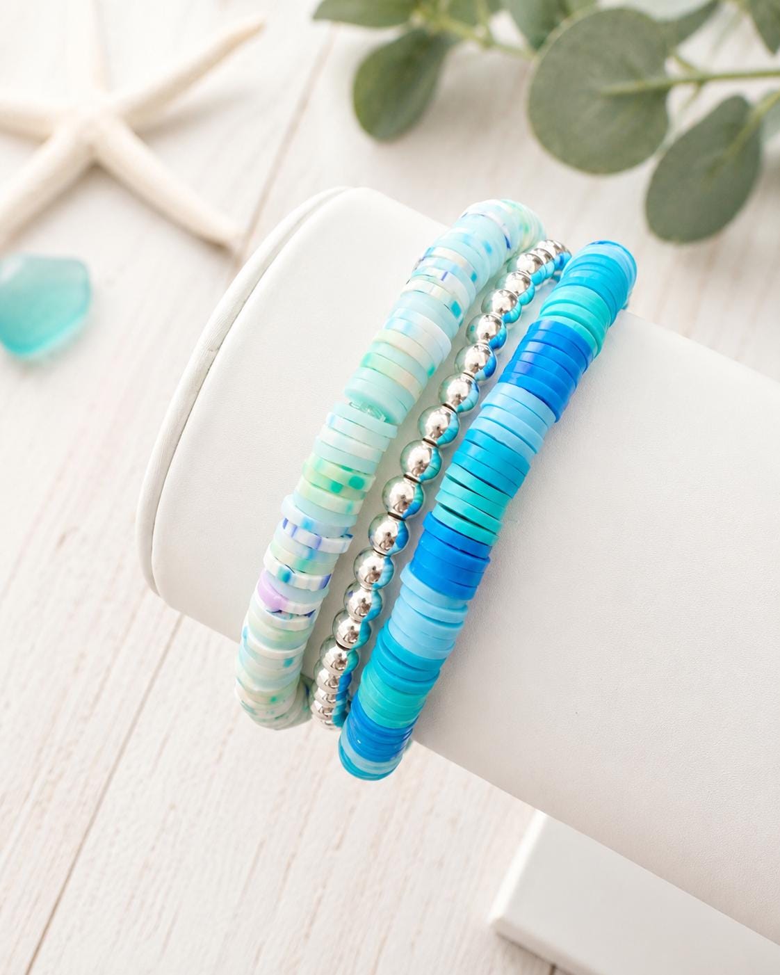 Ocean-Inspired Heishi Bead Stacks