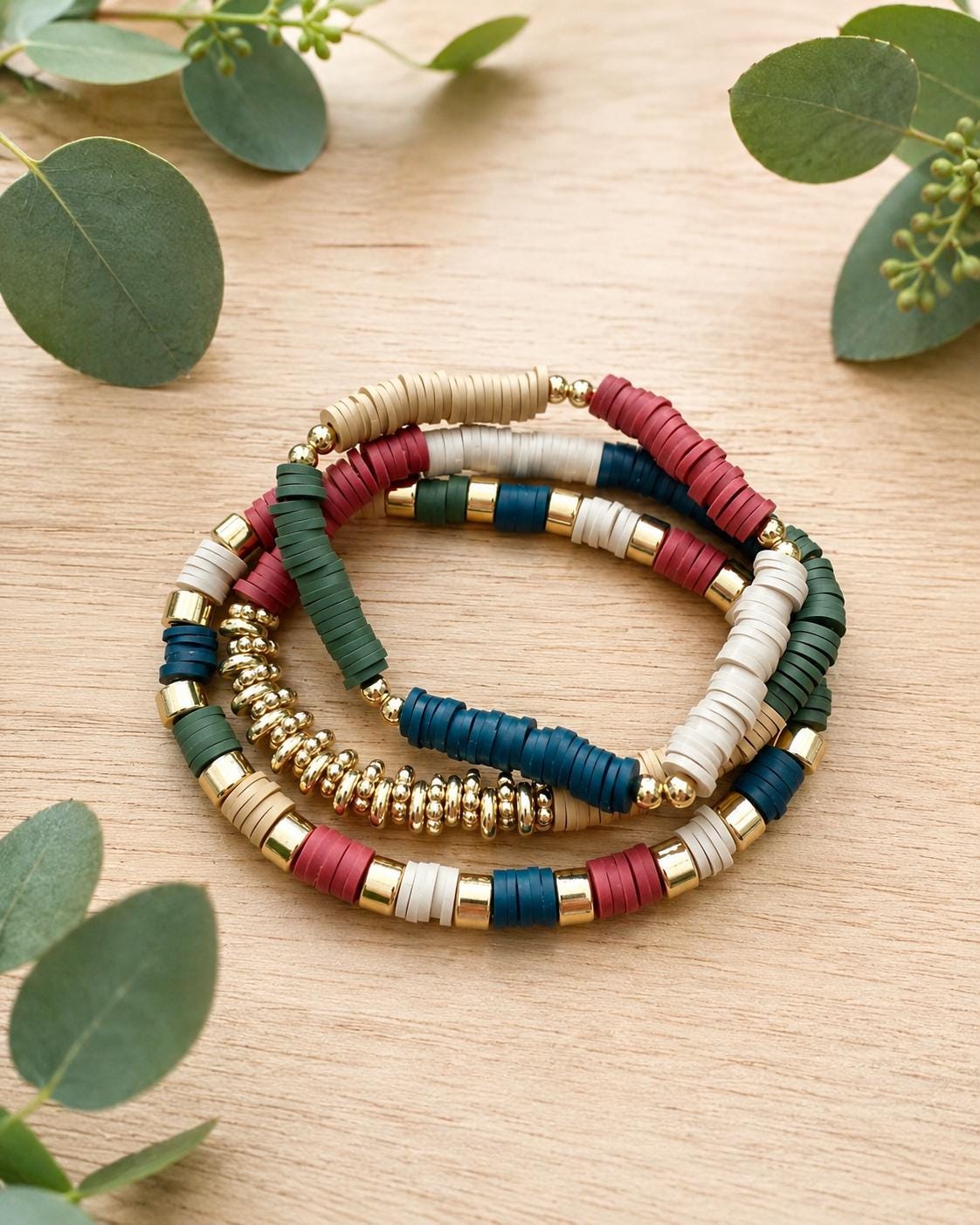 Nature Heishi Bead Bracelet Stack