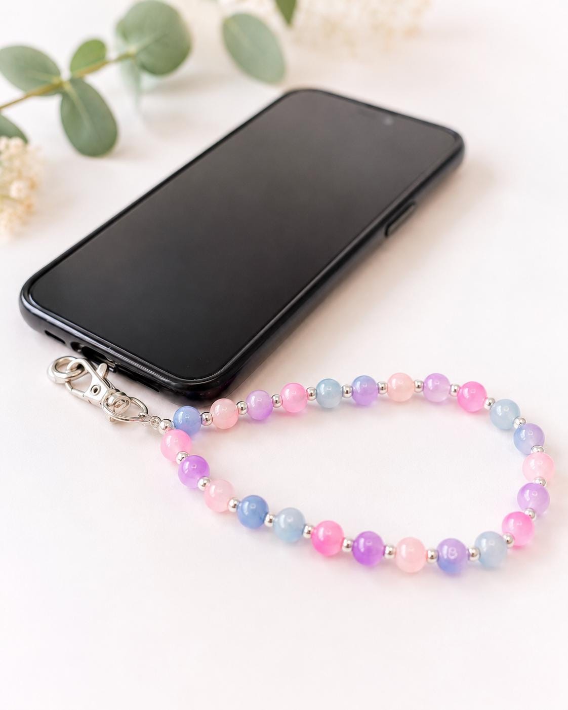 Cotton Candy Glass Beaded Phone Wristlet