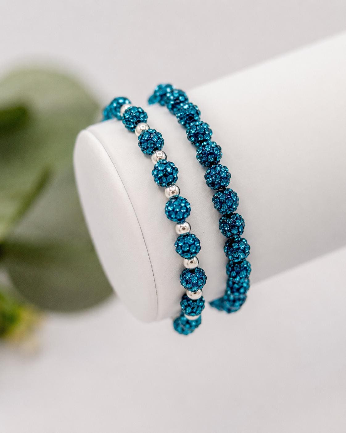 Teal Rhinestone Bracelet- 6mm Bead