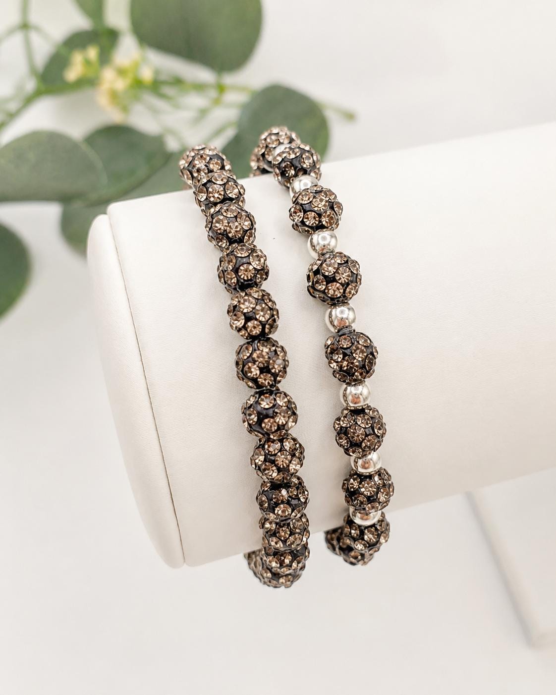 Gunmetal Grey Rhinestone Bead Bracelets- 6mm Bead