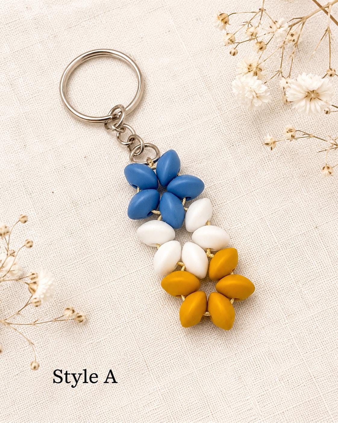 Rustic Beaded Flower Keychains