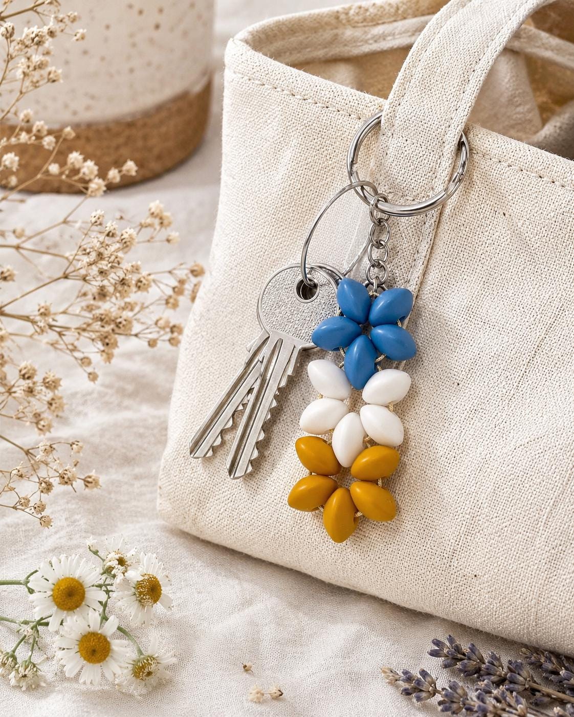 Rustic Beaded Flower Keychains