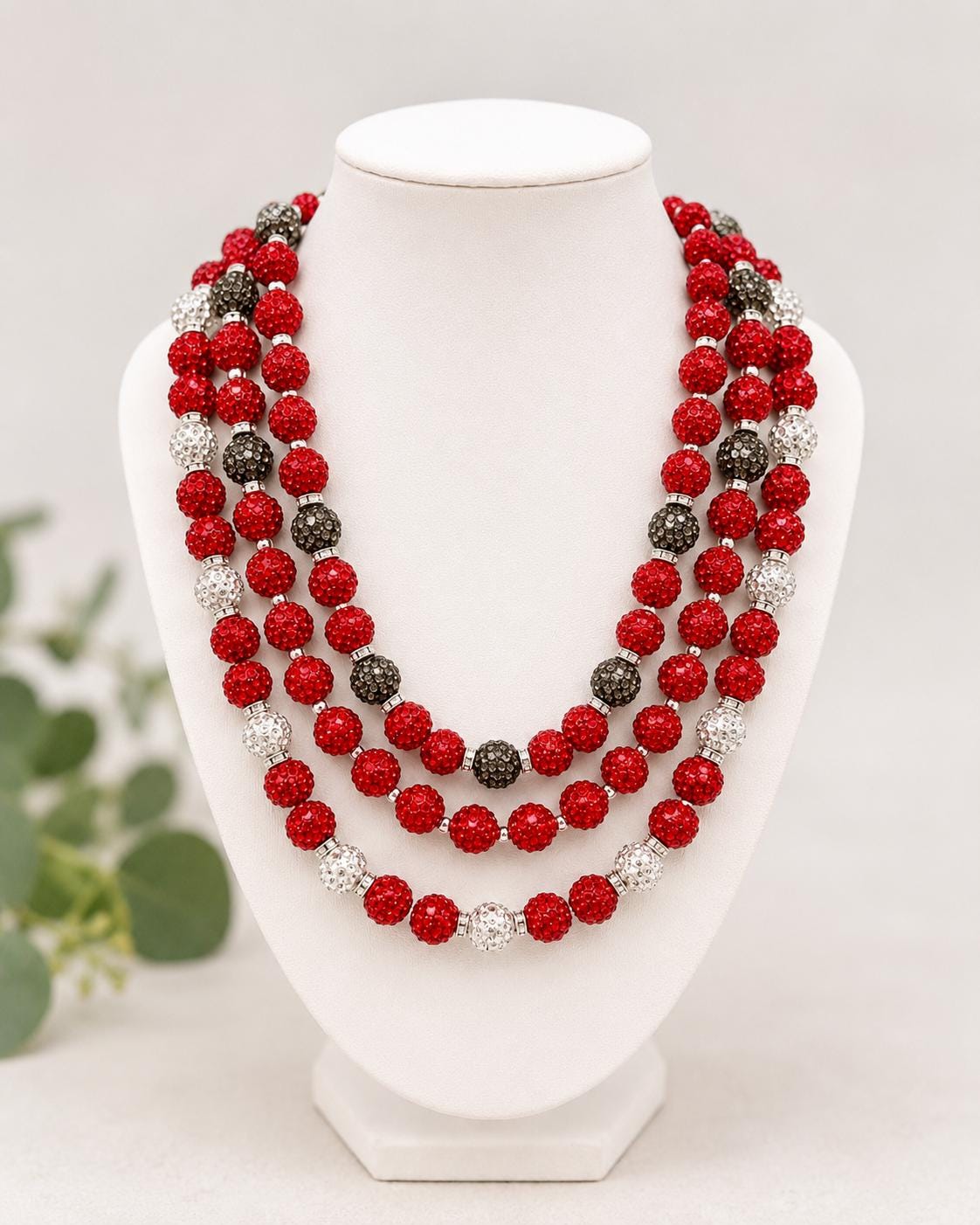 Red & Silver Rhinestone Necklaces