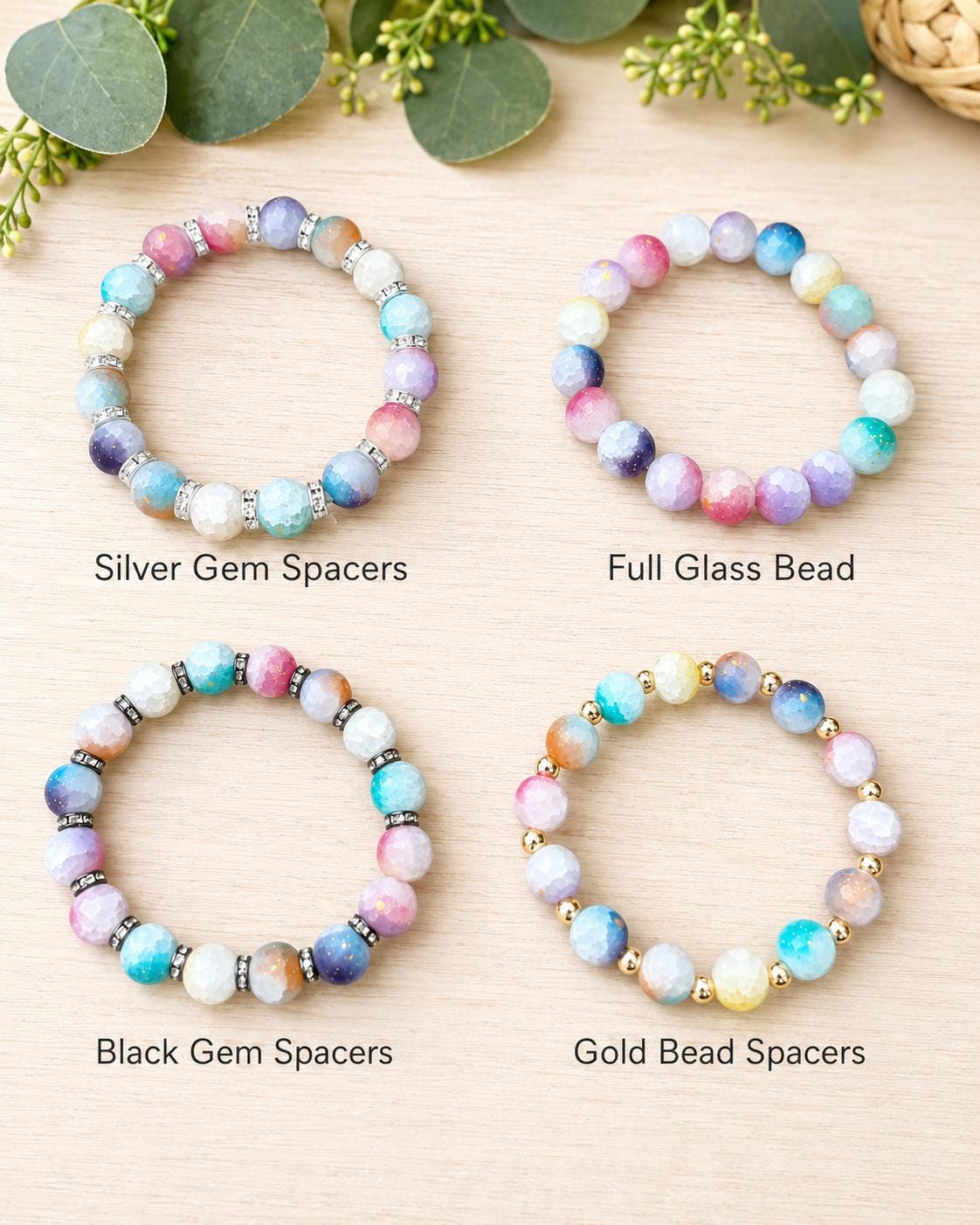 Frosted Pastel Glass Bracelets with Gold Glitter