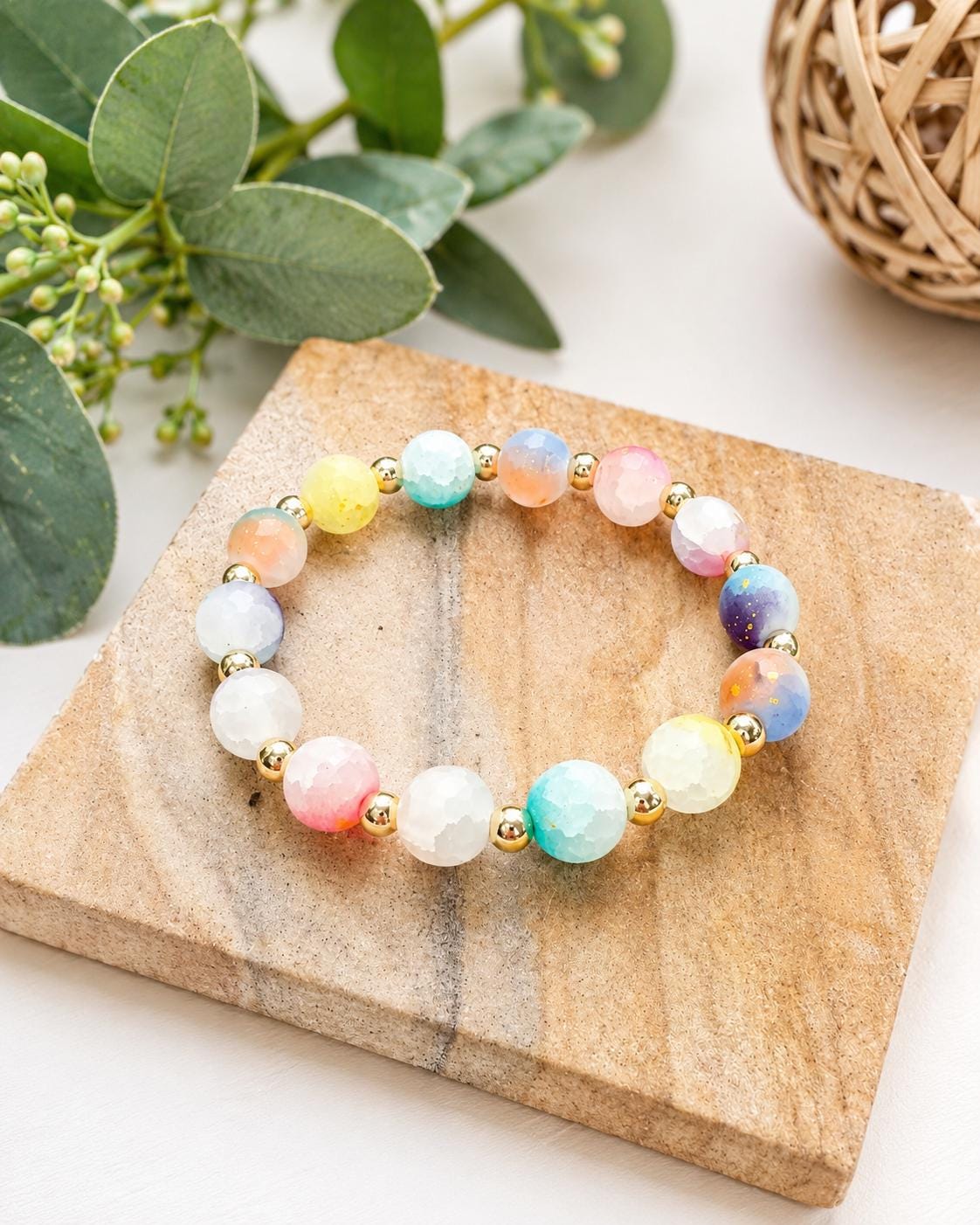 Frosted Pastel Glass Bracelets with Gold Glitter