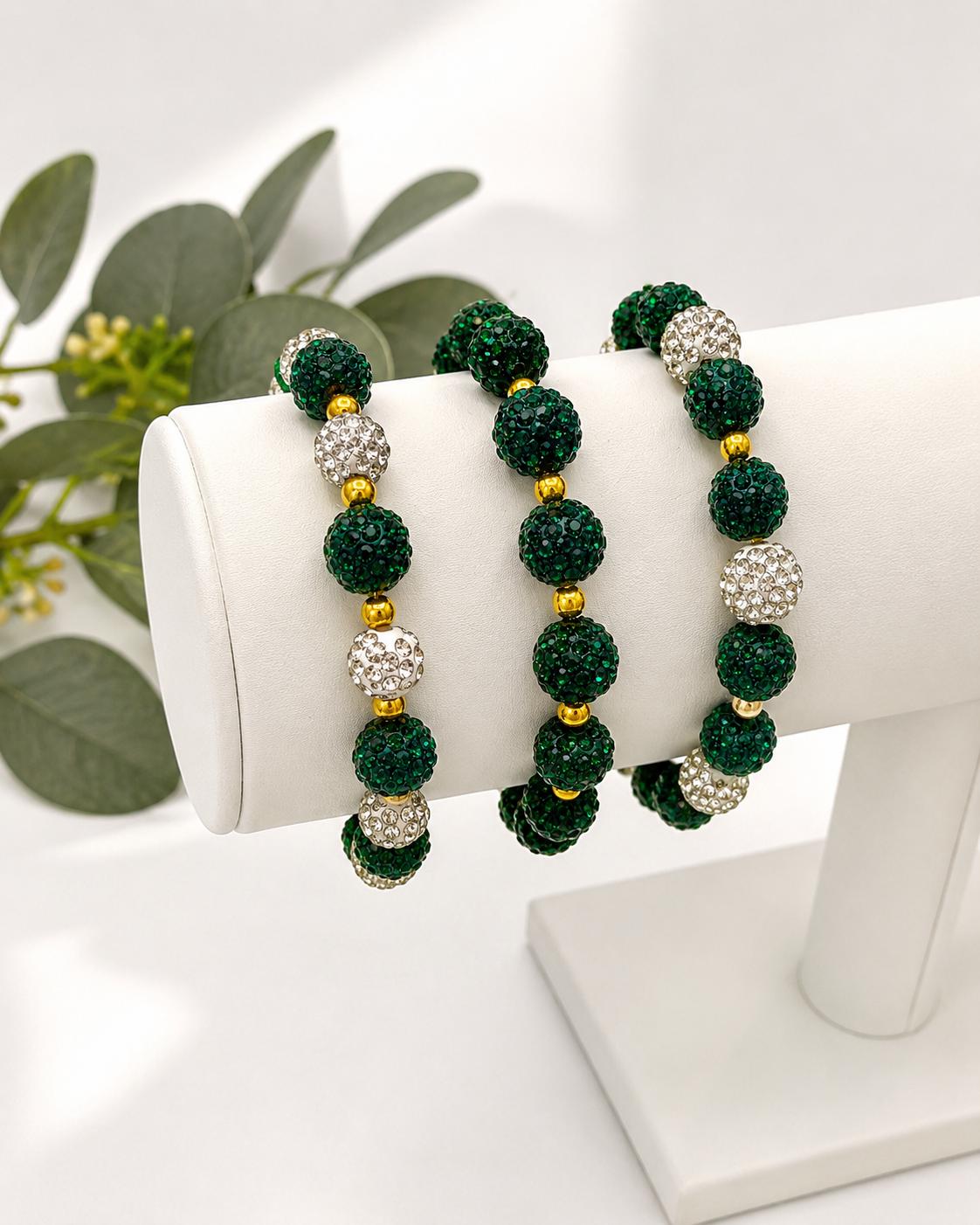 Dark Green & Gold Beaded Bracelets