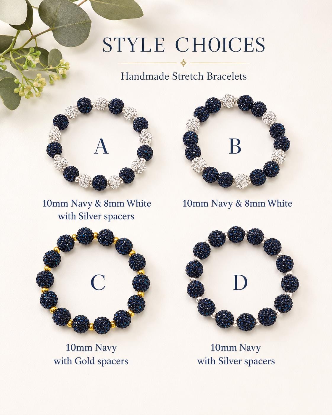 Navy Rhinestone Beaded Bracelets