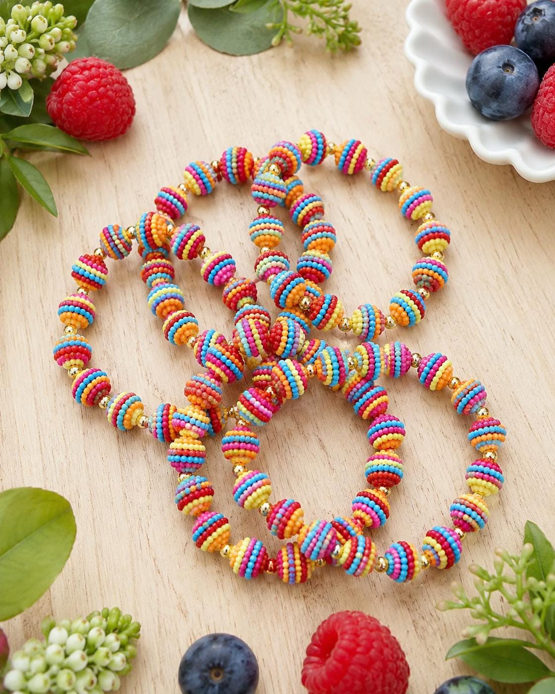 Rainbow Bayberry Beaded Bracelets