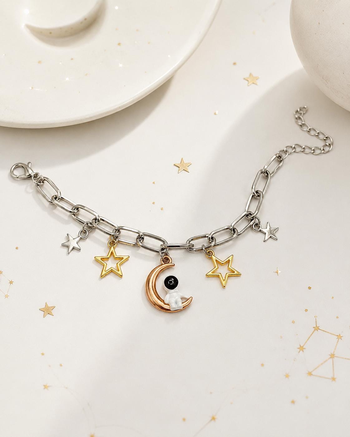 Space Explorer Charm Bracelet- Star & Moon