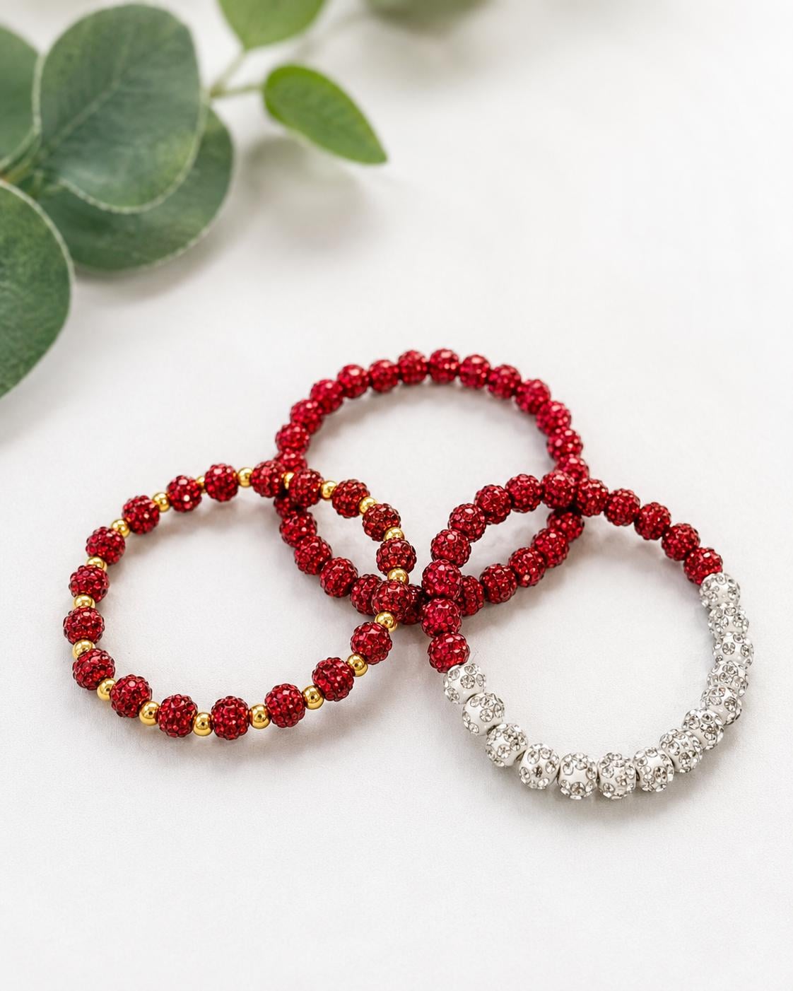 Radiant Red & White Beaded Bracelet- 6mm Bead