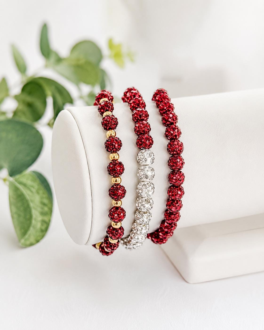 Radiant Red & White Beaded Bracelet- 6mm Bead