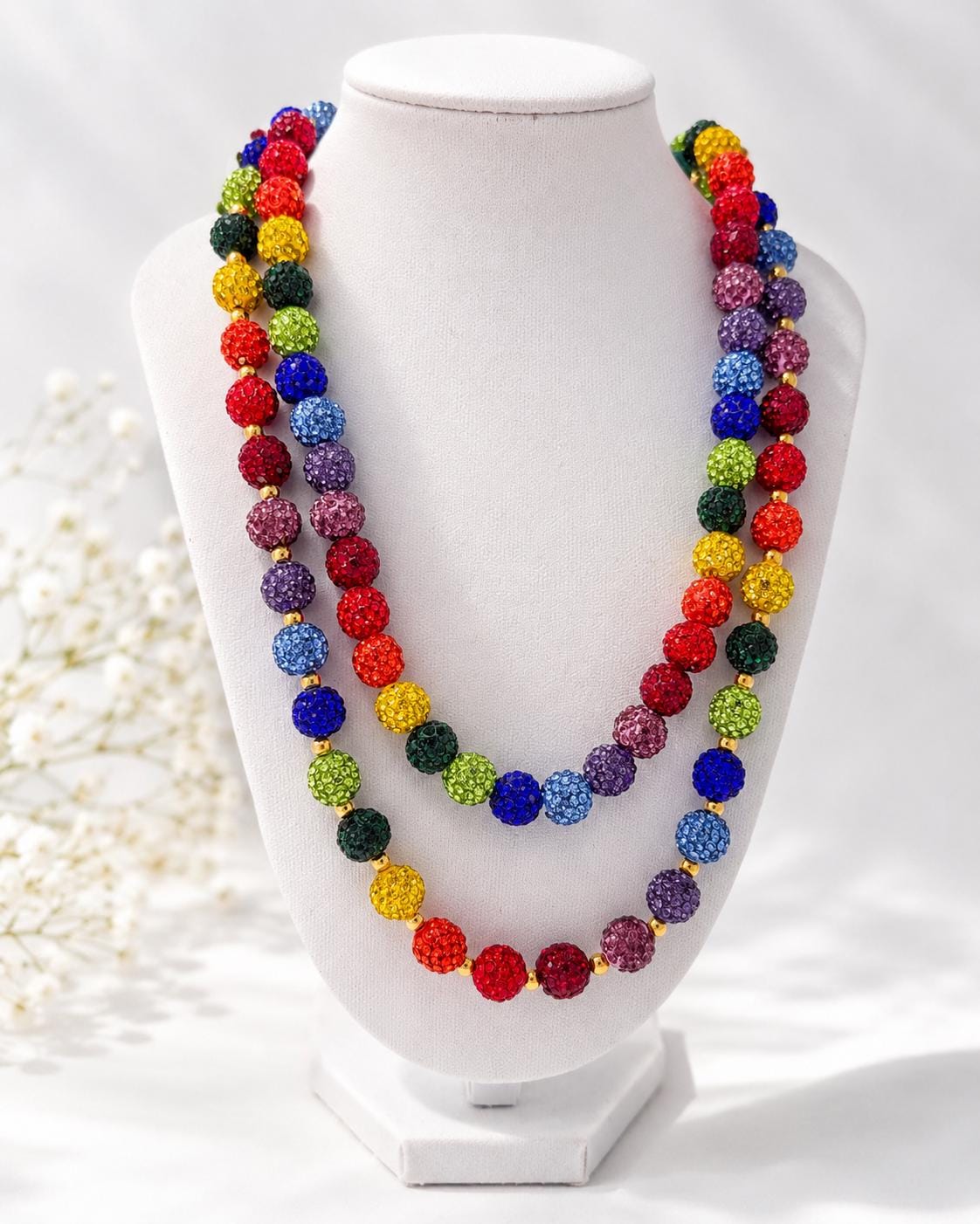 Rainbow Rhinestone Beaded Necklace