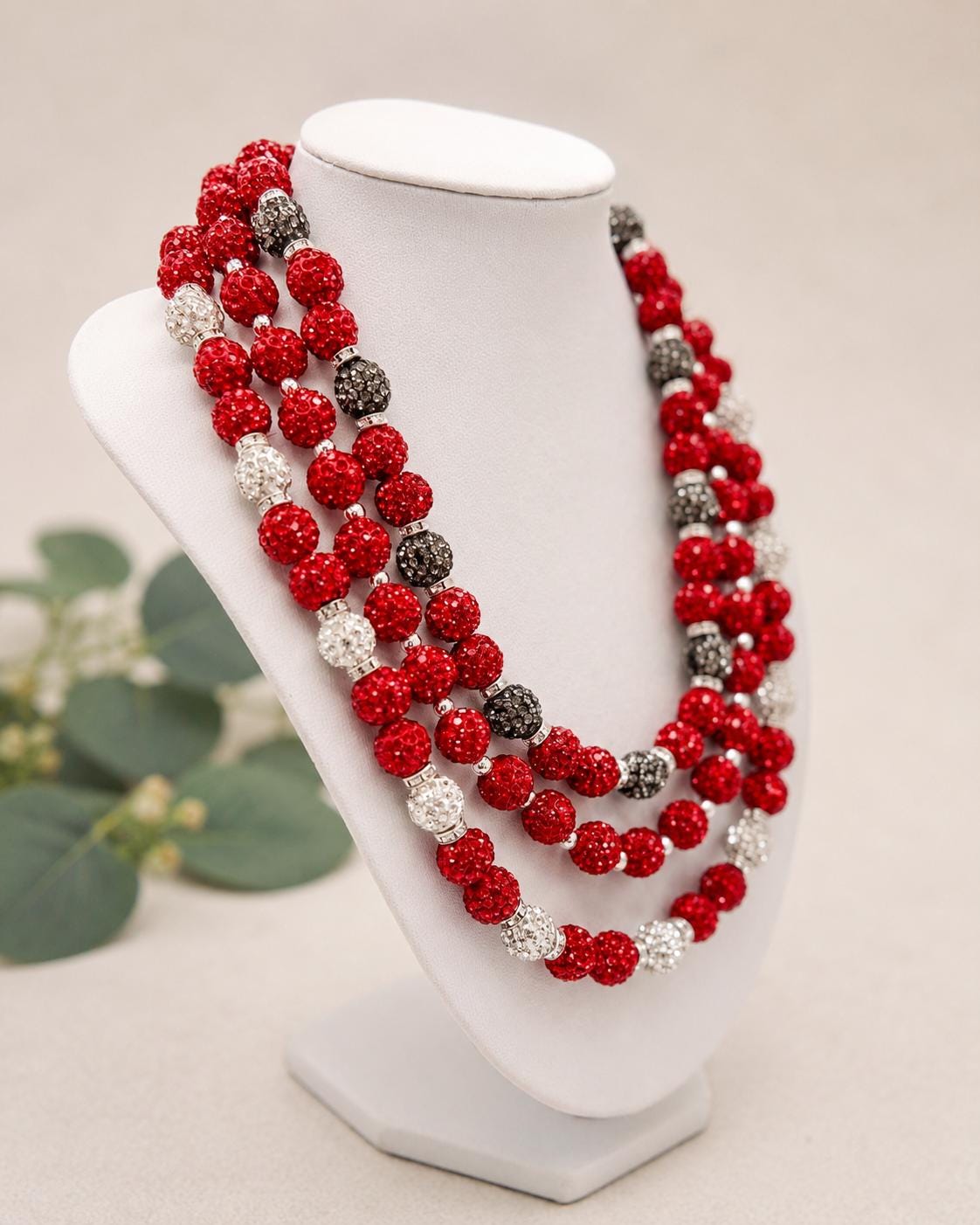 Red & Silver Rhinestone Necklaces